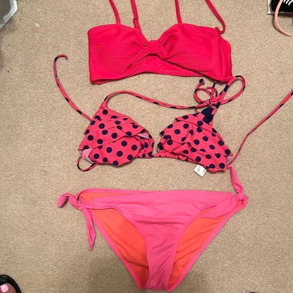 three Piece Pink Bikini 2 Tops and 1 Bottom. - Picture 1 of 6